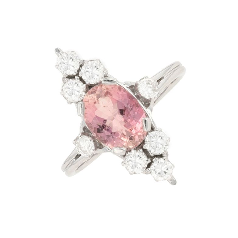 Bague vintage tourmaline 2.09 carats et diamants 0.64 carat or blanc 4.34g Comme neuf -  reconditionné disponible sur Gemme Les Bijoux
